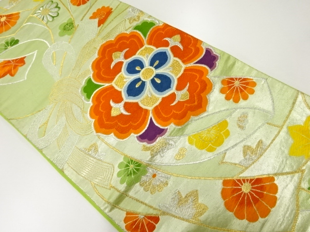 アンティーク　束ね熨斗に華紋模様織出し袋帯（材料）